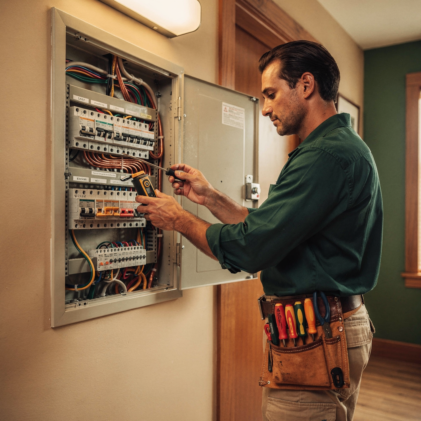 Électricien devant un tableau électrique